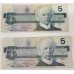 CANADA 1986 . FIVE 5 DOLLAR BANKNOTES . 2x BONIN / THIESSEN . SCARCE TYPE